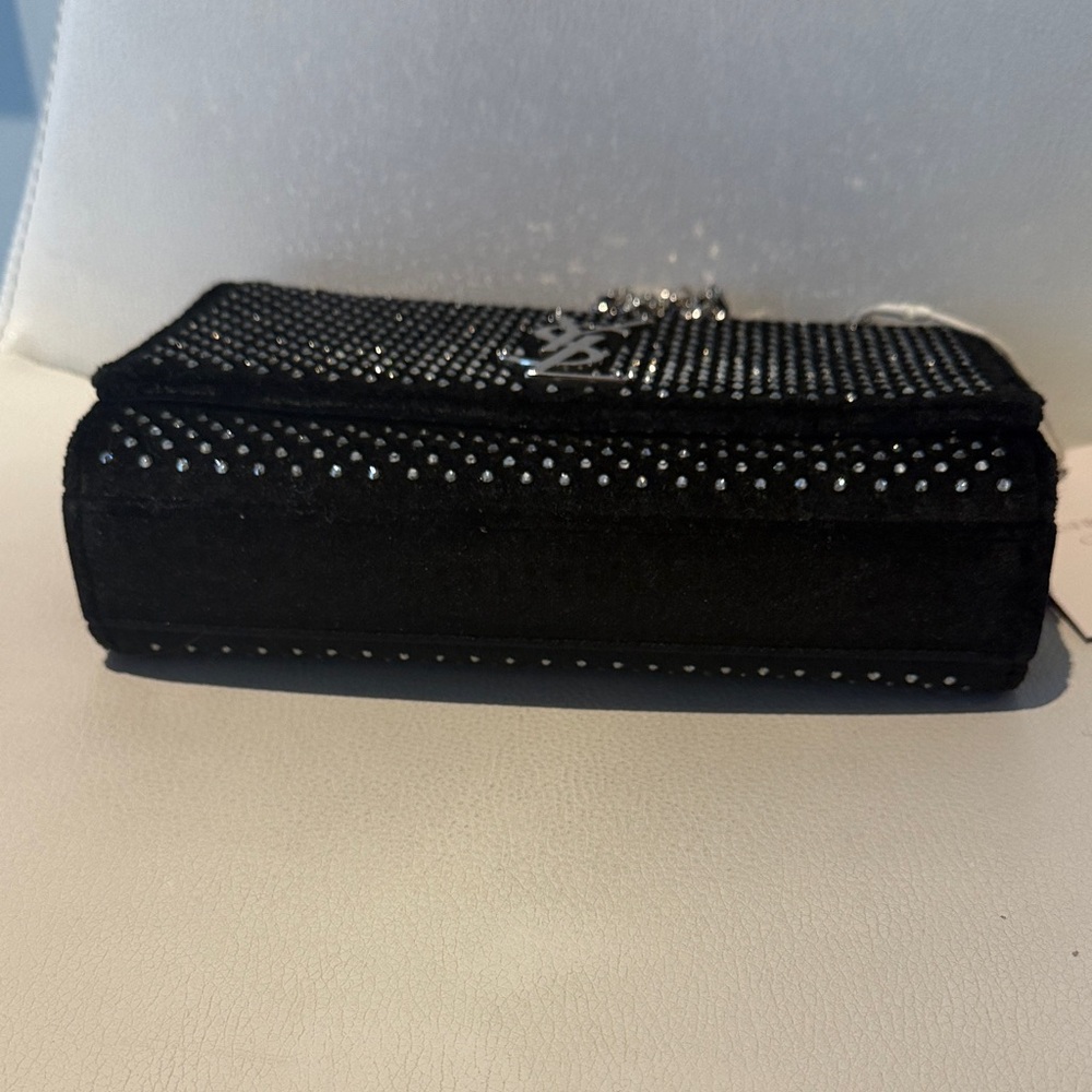 Saint Laurent Black Velvet Crossbody Bag with Crystal Accents - Picture 4 of 10